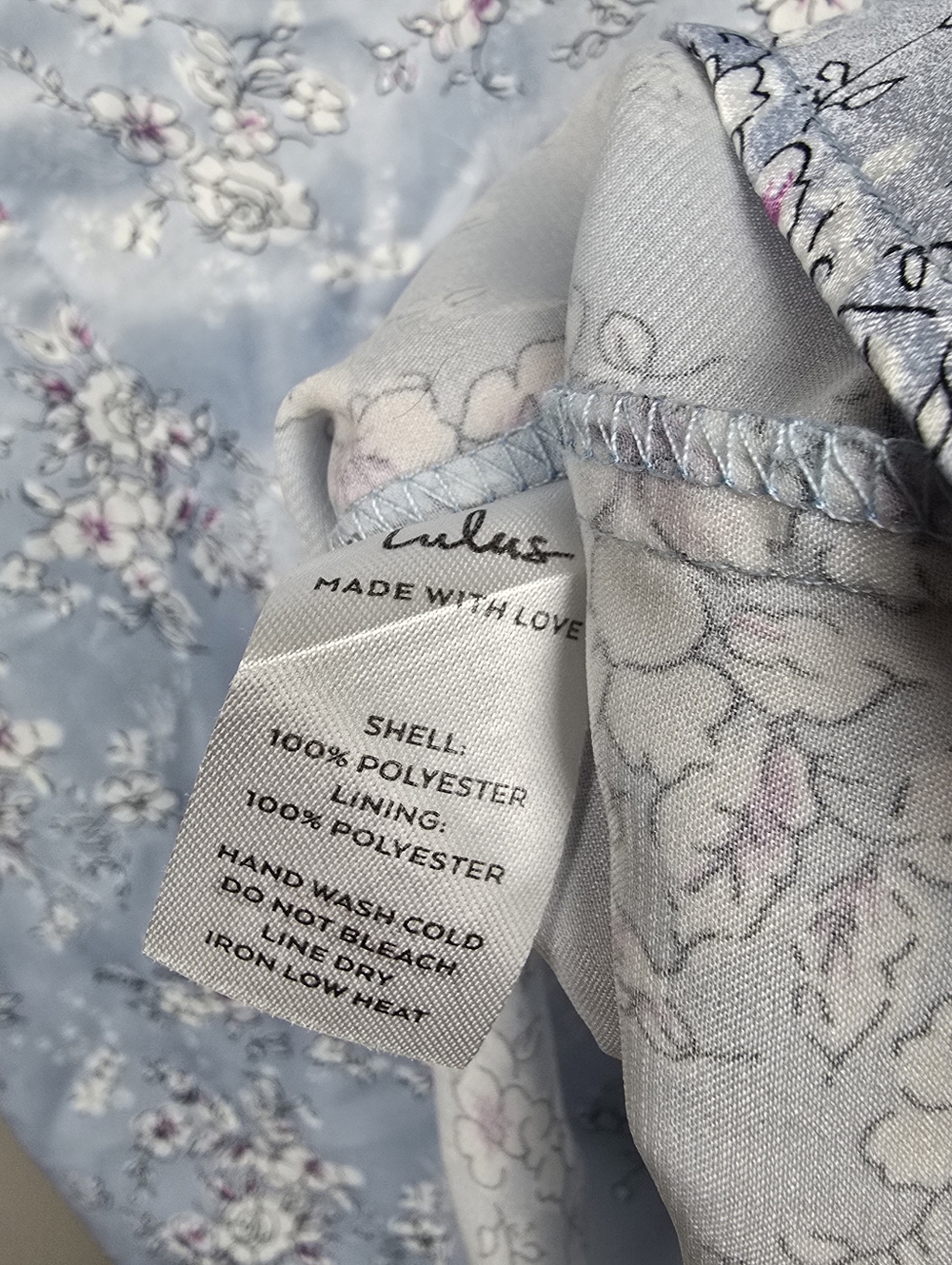What a Sweetheart Blue Floral Print Satin Puff Sleeve Mini Dress Womens Size S - Picture 7 of 11